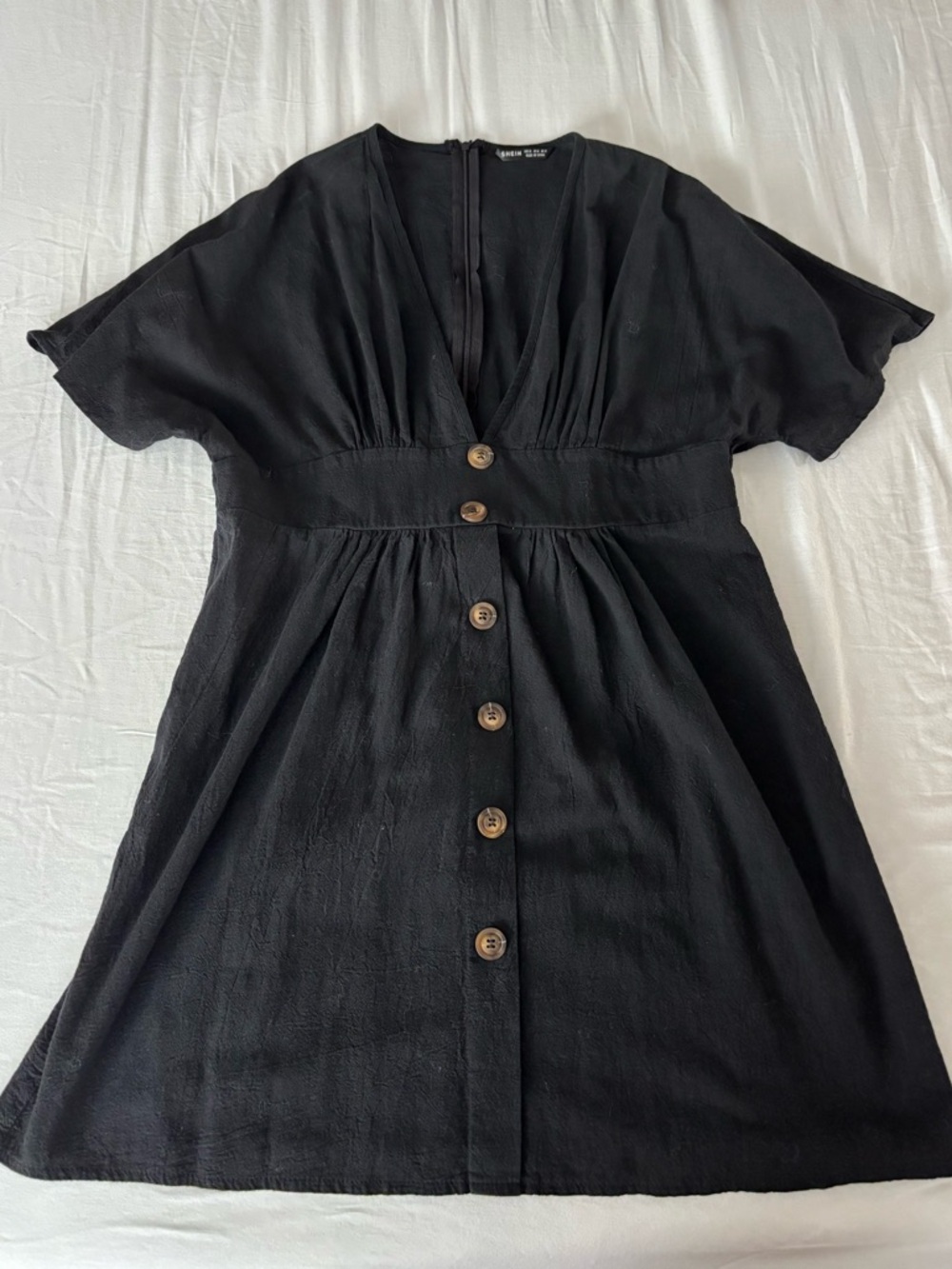 SHEIN’S Black V-Neck Button-Front Mini Dress